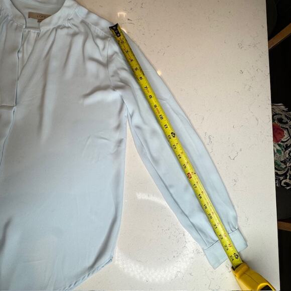 Loft Baby Blue Chiffon V-Neck Long Sleeve Blouse - Small - Picture 10 of 13